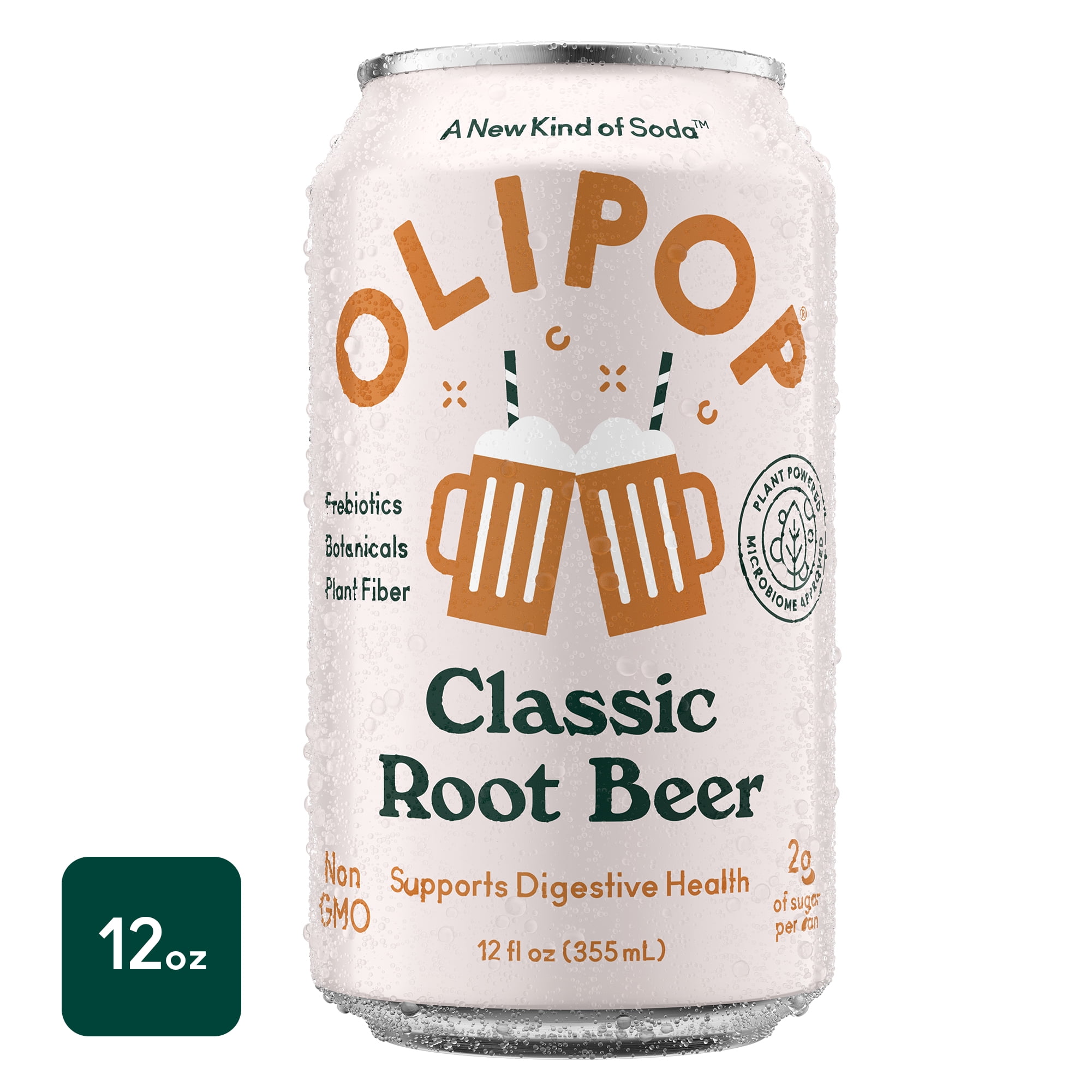 OLIPOP Prebiotic Soda, Classic Root Beer, 12 fl oz, Shelf Stable ...