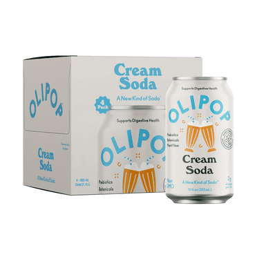 OLIPOP Prebiotic Soda, Cream Soda, 12 fl oz, 4 Pack, Pantry Packs