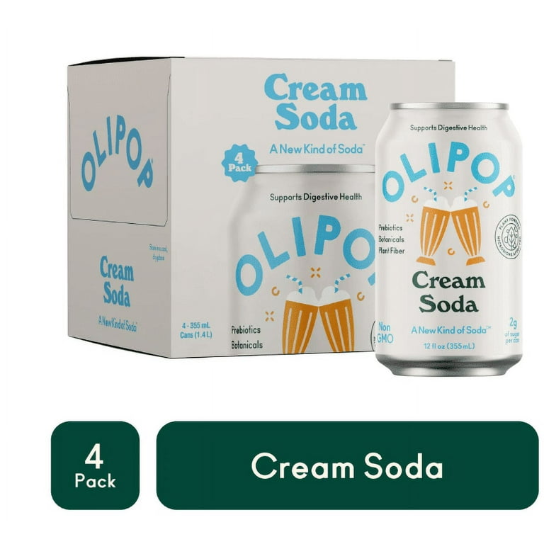 OLIPOP Prebiotic Soda, Cream Soda, 12 fl oz, 4 Pack, Pantry Packs