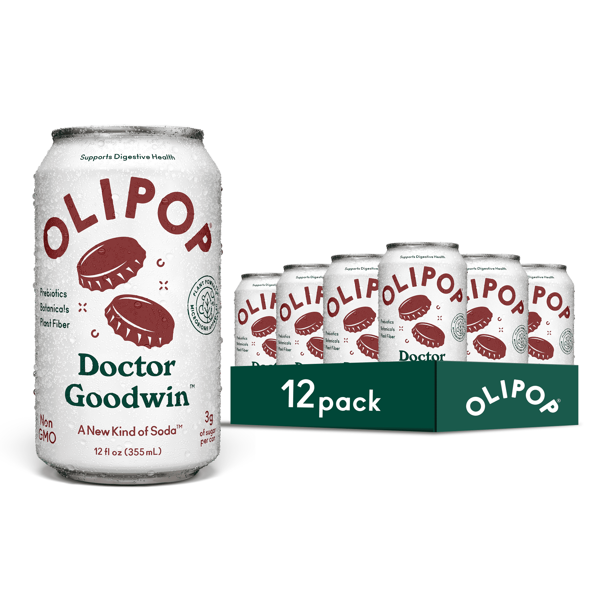 OLIPOP Prebiotic Soda, Doctor Goodwin, 12 fl oz, 12 Pack, Refrigerated