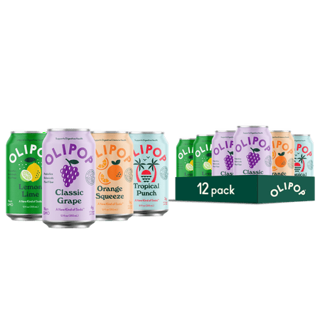 OLIPOP Prebiotic Soda, Fruity Fun Variety Pack, 12 fl oz, 12 Pack, Refrigerated