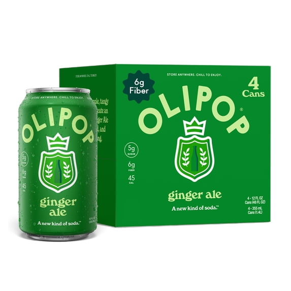 OLIPOP Prebiotic Soda, Ginger Ale, 12 fl oz, 4 Pack, Pantry Packs
