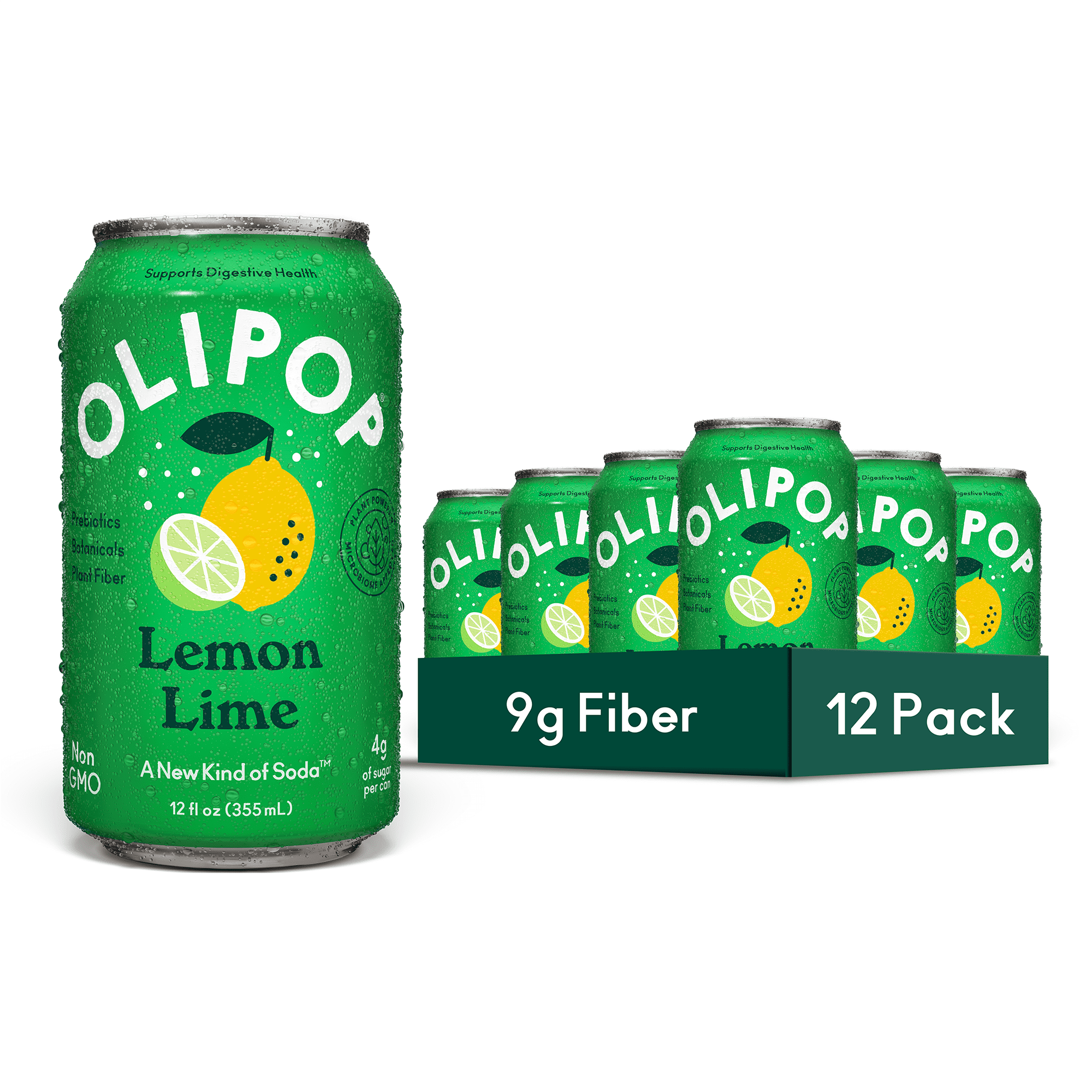 Olipop Prebiotic Soda Pop, Lemon Lime, High Fiber, 12 fl oz 12