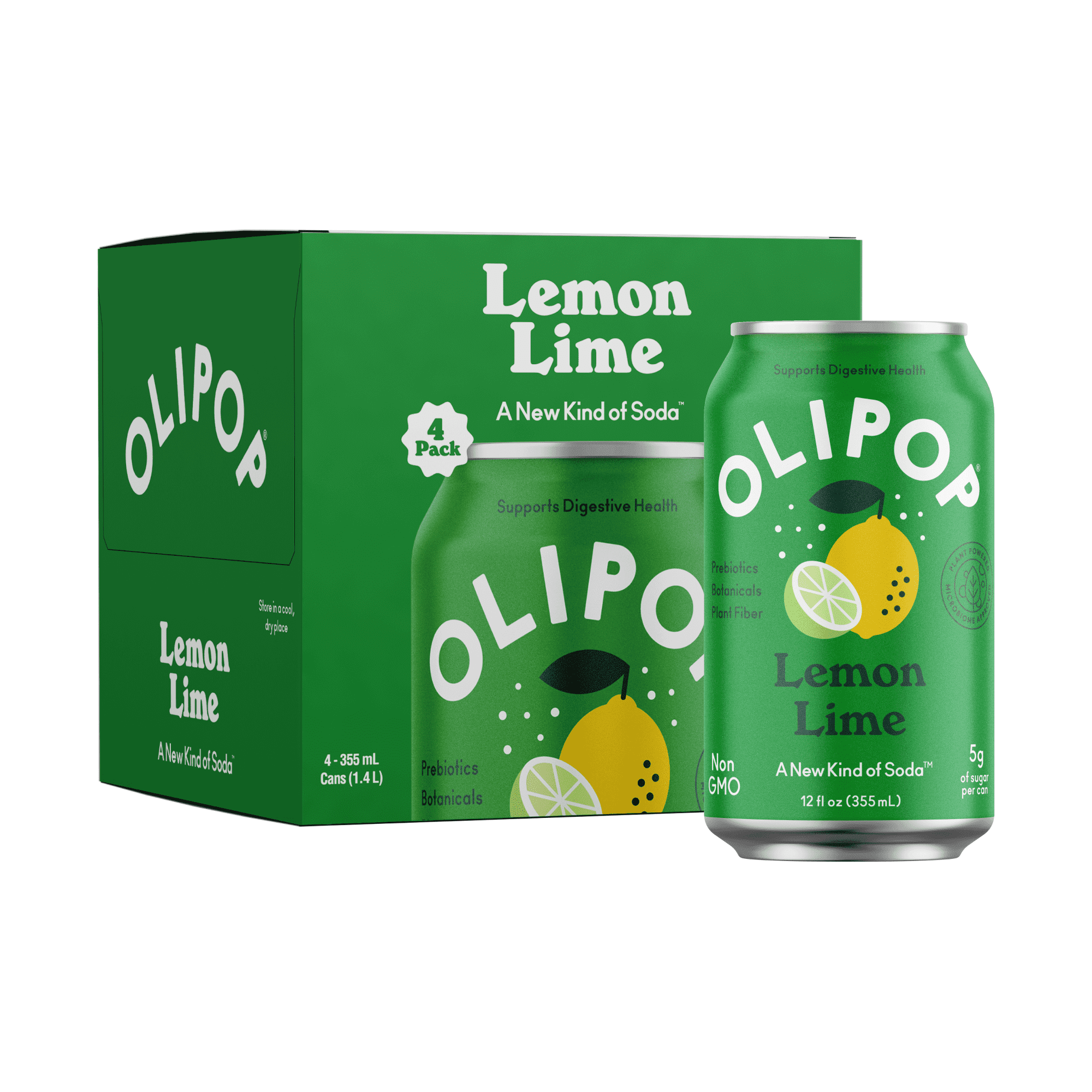 OLIPOP Prebiotic Soda, Lemon Lime, 12 fl oz, 4 Pack, Pantry Packs ...