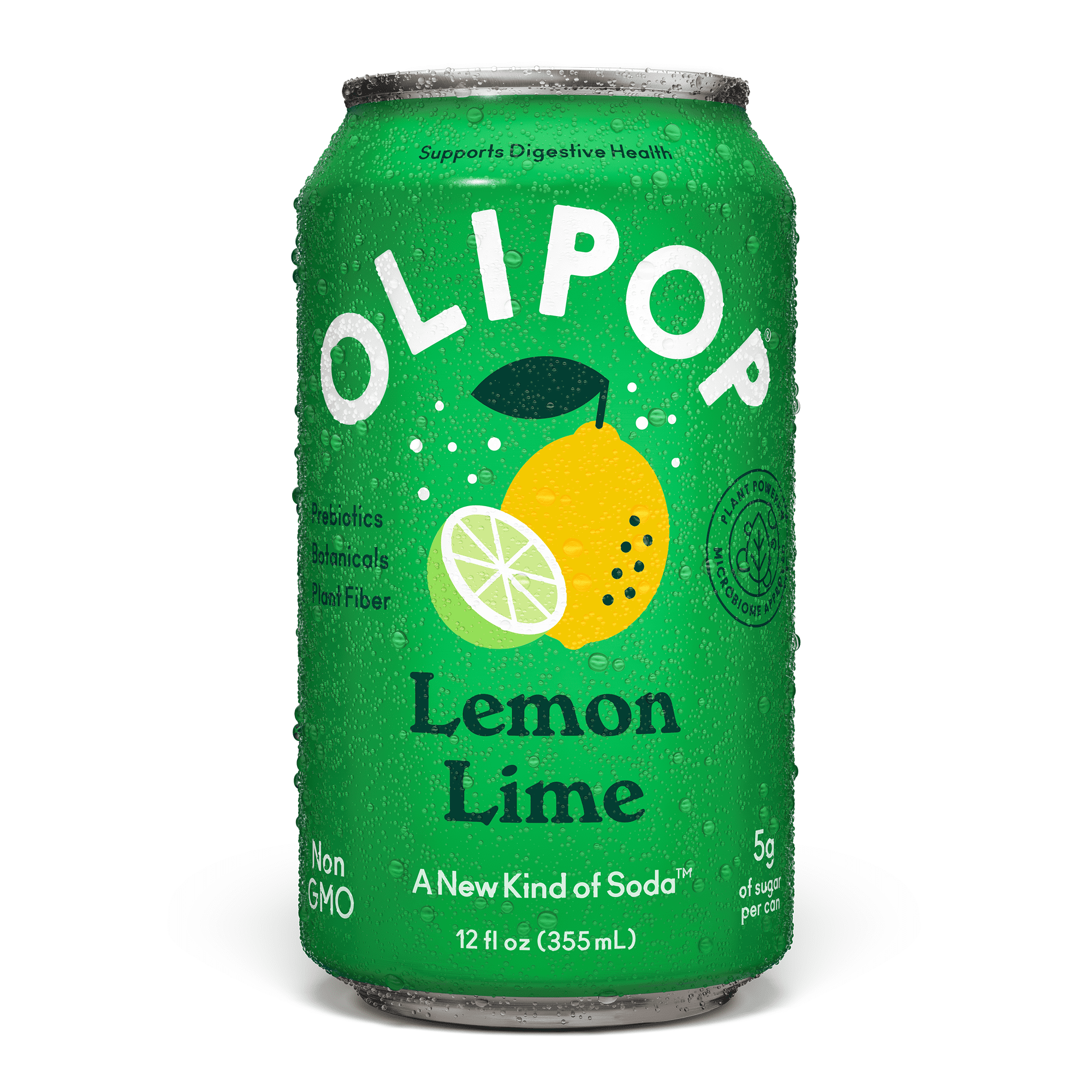 OLIPOP 9g Fiber Prebiotic Soda, Lemon Lime, 12 fl oz, Single, Refrigerated