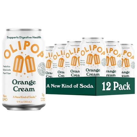 OLIPOP Prebiotic Soda, Orange Cream, 12 fl oz, 12 Pack, Refrigerated