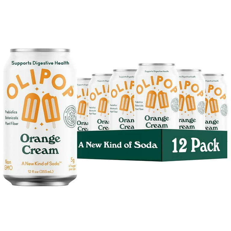 OLIPOP Prebiotic Soda, Orange Cream, 12 fl oz, 12 Pack