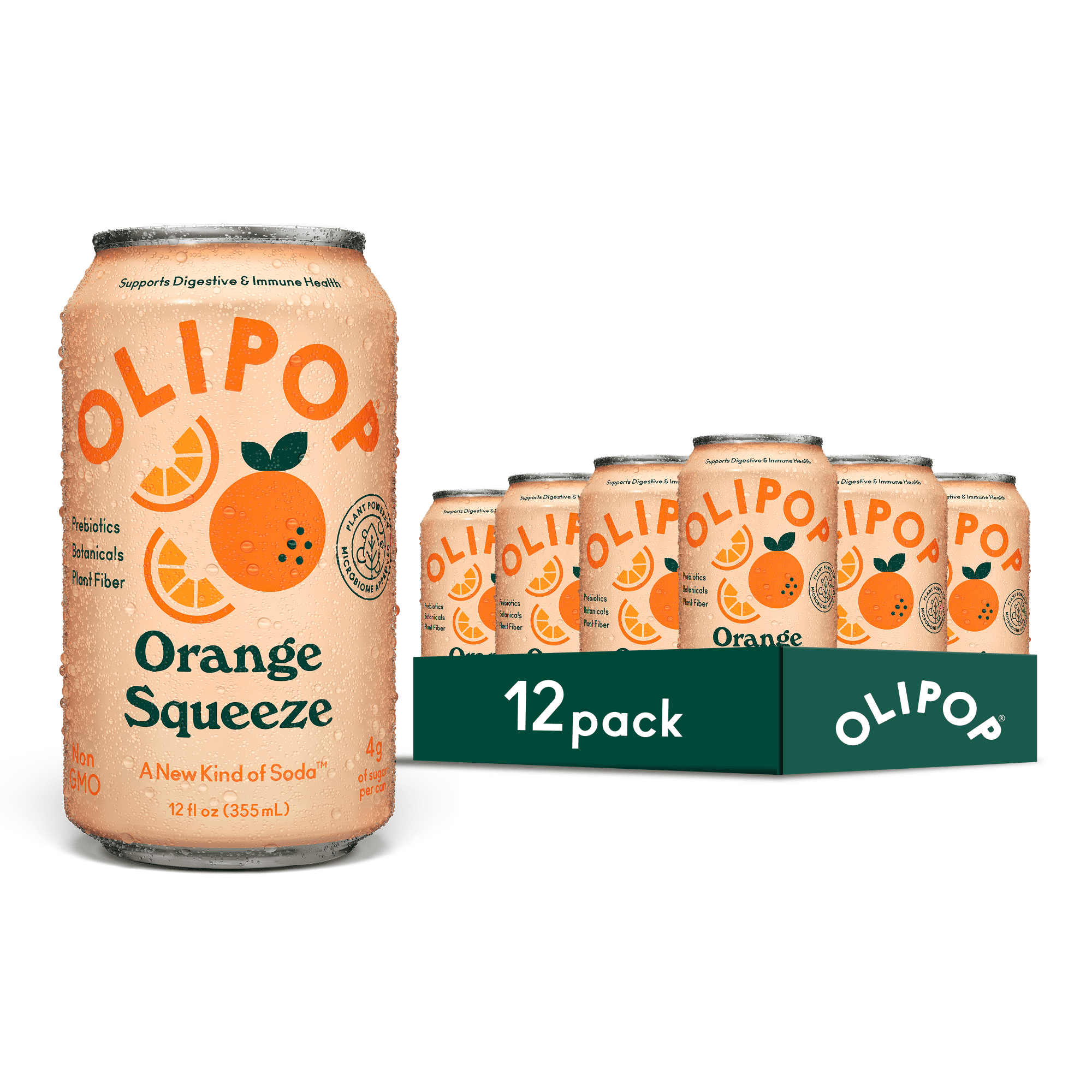 OLIPOP Healthy Prebiotic Soda, Orange Squeeze, Digestive