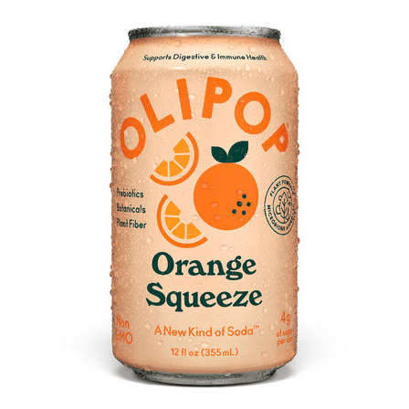 Olipop Prebiotic Soda Pop, Orange Squeeze, High Fiber, 12 fl oz, Refrigerated