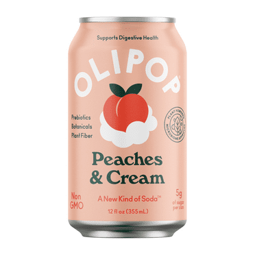 OLIPOP Prebiotic Soda, Peaches & Cream, 12 fl oz, Refrigerated