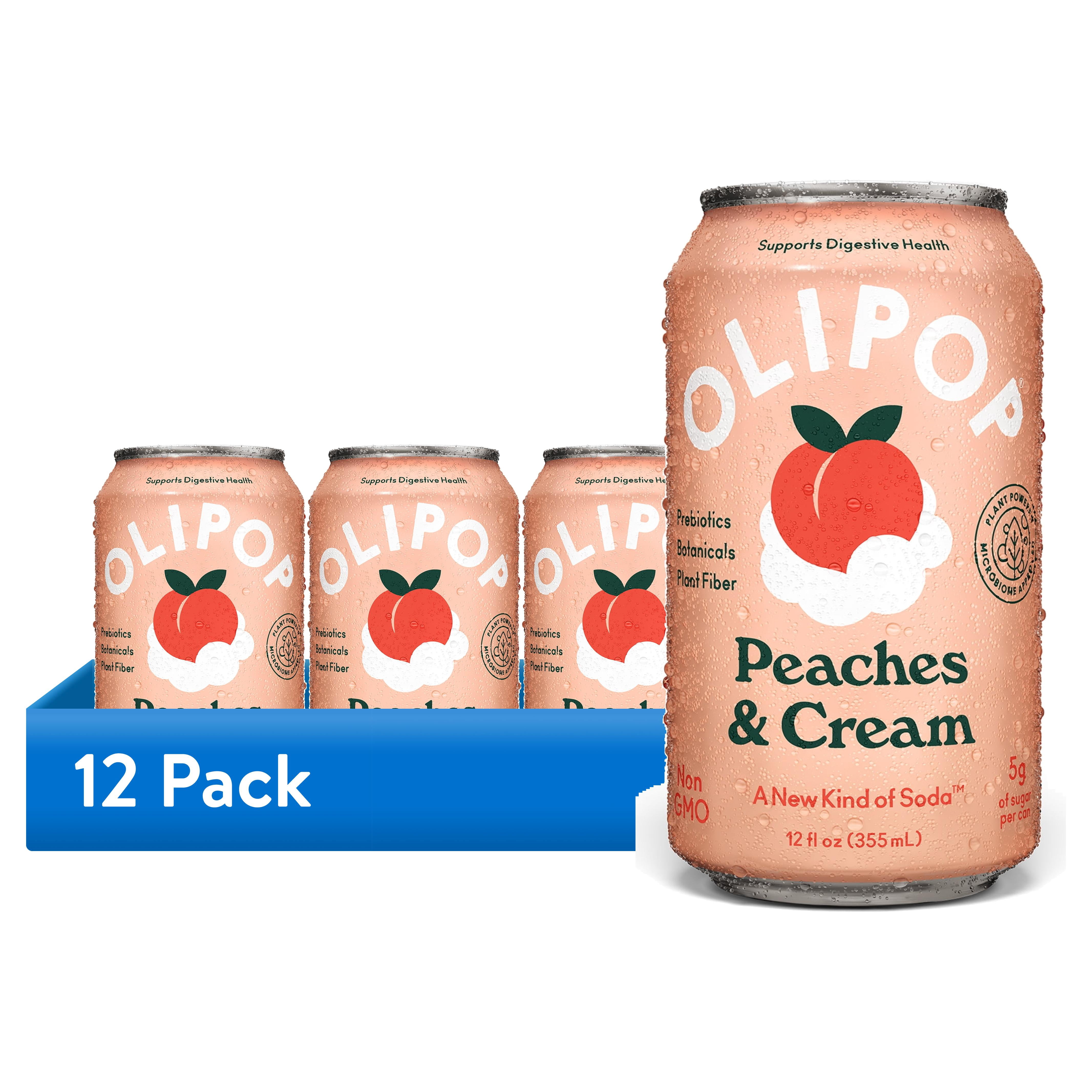 12 pack) OLIPOP 9g Fiber Prebiotic Soda, Peaches & Cream, 12 fl oz