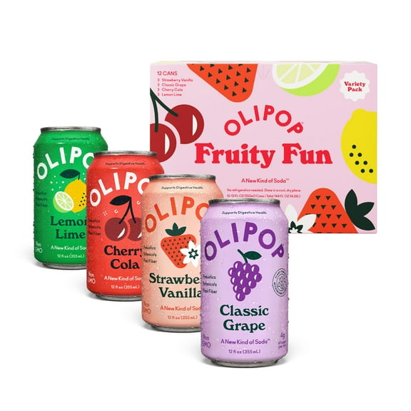 Olipop Fruity Fun Variety Pack, 12 fl oz, 12 Pack Cans