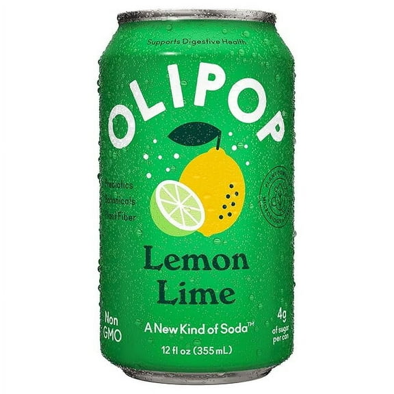 OLIPOP Prebiotic Soda Pop, Lemon Lime, Prebiotics, Botanicals, Plant Fiber, 12 fl oz