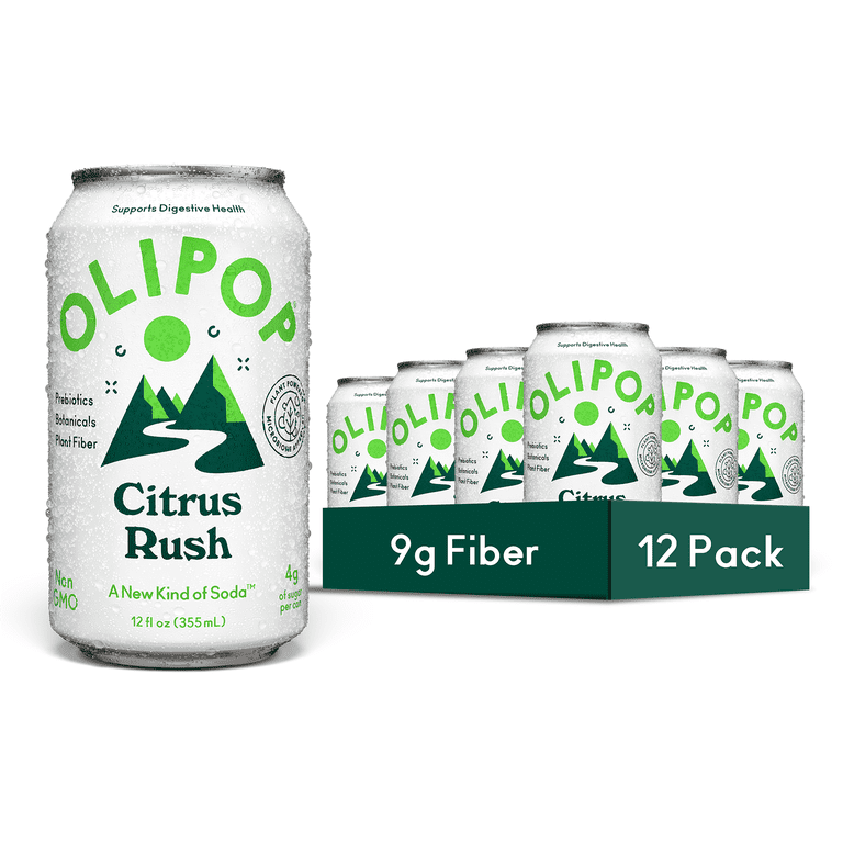 OLIPOP 9g Fiber Prebiotic Soda, Citrus Rush, 12 fl oz, 12 Pack