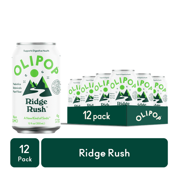 Olipop Prebiotic Soda Pop, Ridge Rush, High Fiber, 12 fl oz 12 Pack