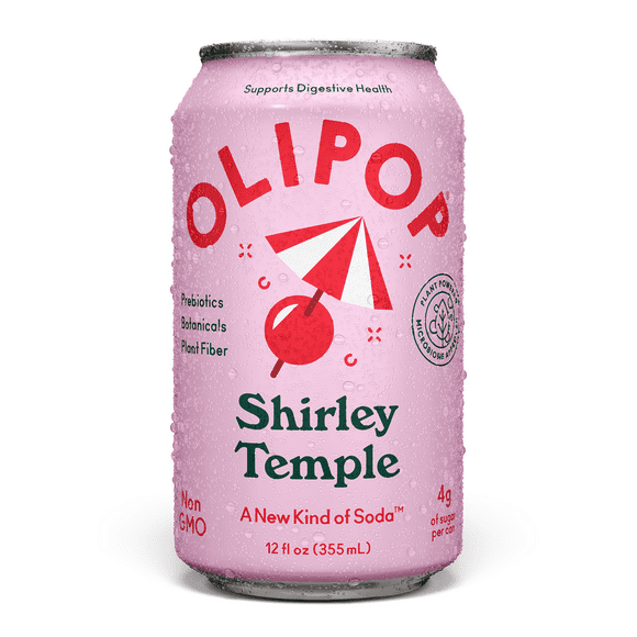 Olipop Prebiotic Soda Pop, Shirley Temple, High Fiber, 12 fl oz, Shelf Stable