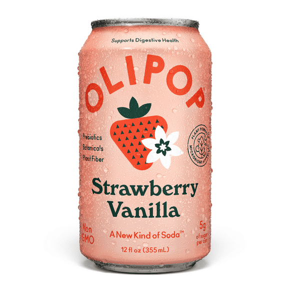 Olipop Prebiotic Soda Pop, Strawberry Vanilla, High Fiber, 12 fl oz, Refrigerated