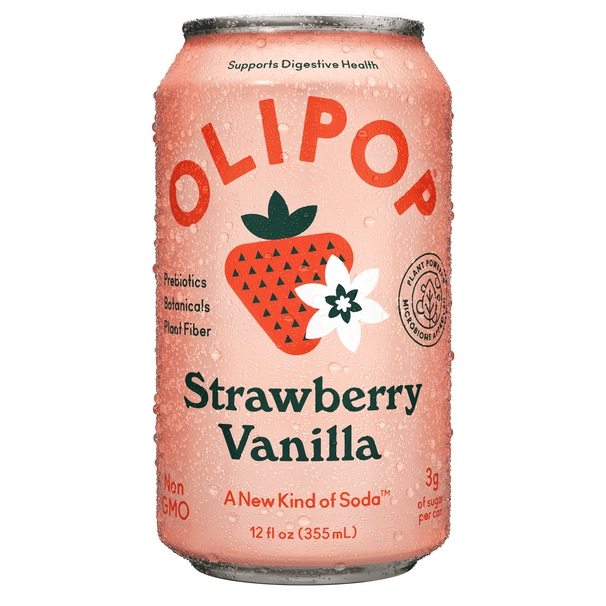 OLIPOP Prebiotic Soda, Strawberry Vanilla, Refrigerated, Pack of