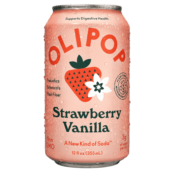 OLIPOP Prebiotic Soda, Strawberry Vanilla, Refrigerated, Pack of 12
