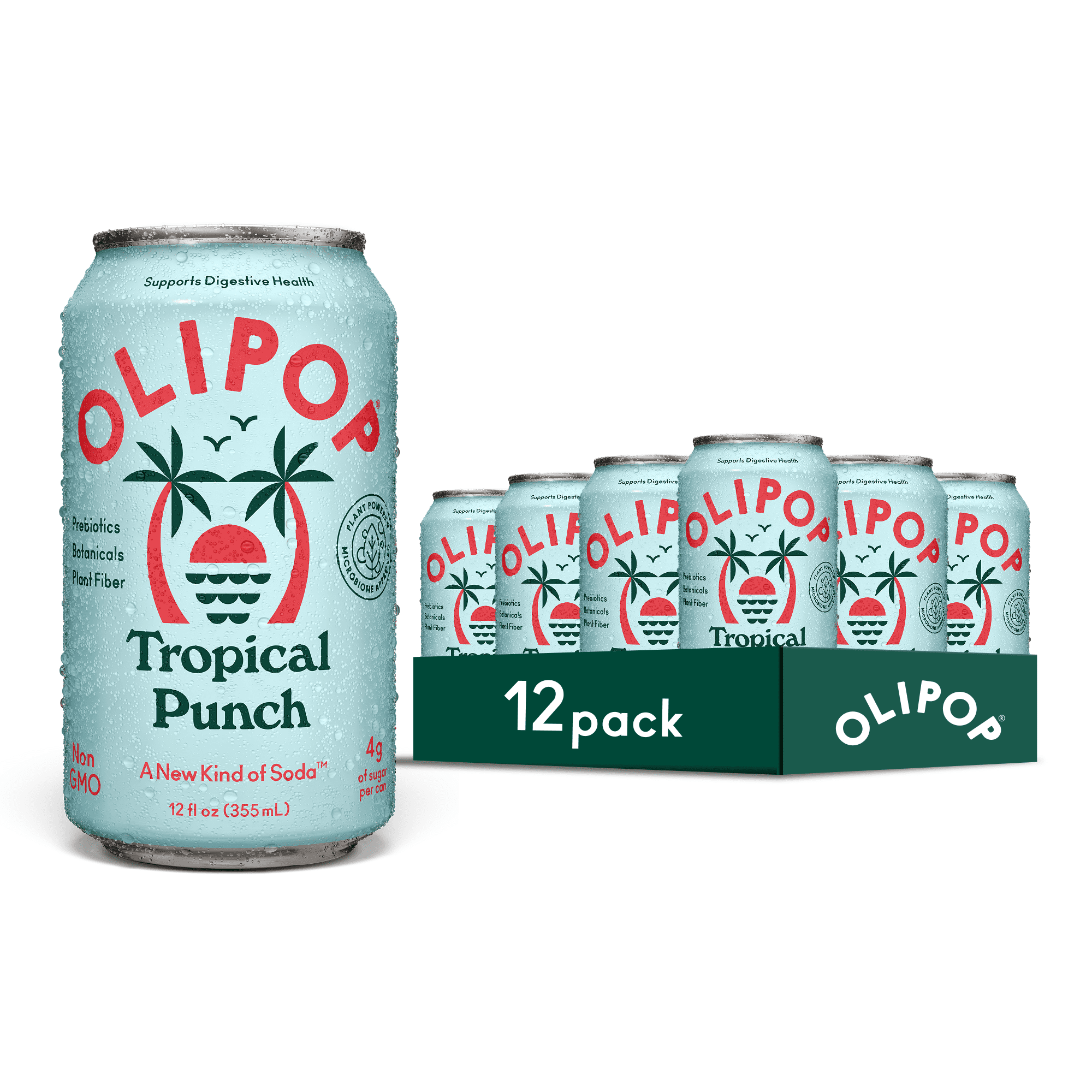 OLIPOP Prebiotic Soda, Tropical Punch, 12 fl oz, 12 Pack, Refrigerated