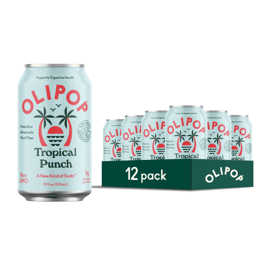 OLIPOP Prebiotic Soda, Tropical Punch, 12 fl oz, 12 Pack, Refrigerated