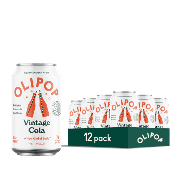 Olipop Prebiotic Soda Pop, Vintage Cola, High Fiber, 12 fl oz 12 Pack