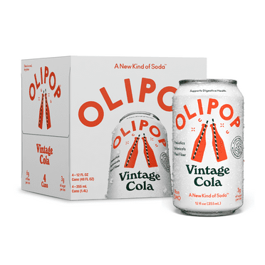 OLIPOP Prebiotic Soda, Vintage Cola, 12 fl oz, 4 Pack, Pantry Packs