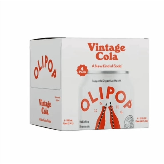 OLIPOP Prebiotic Soda, Vintage Cola, 12 fl oz, 4 Pack, Pantry Packs