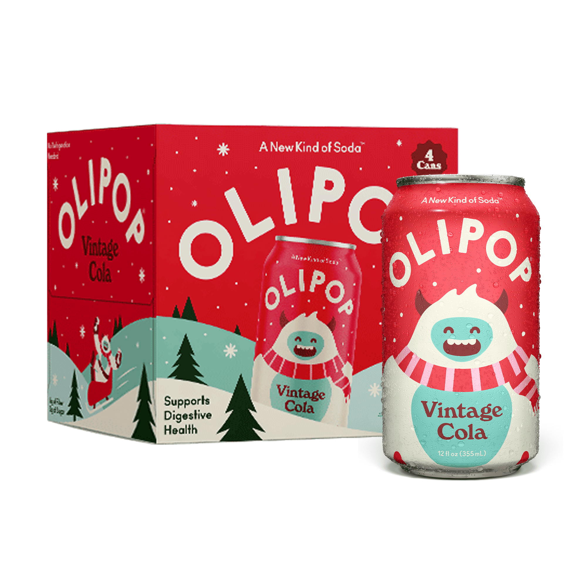 OLIPOP Prebiotic Soda, Vintage Cola, 12 fl oz, 4 Pack, Pantry Packs