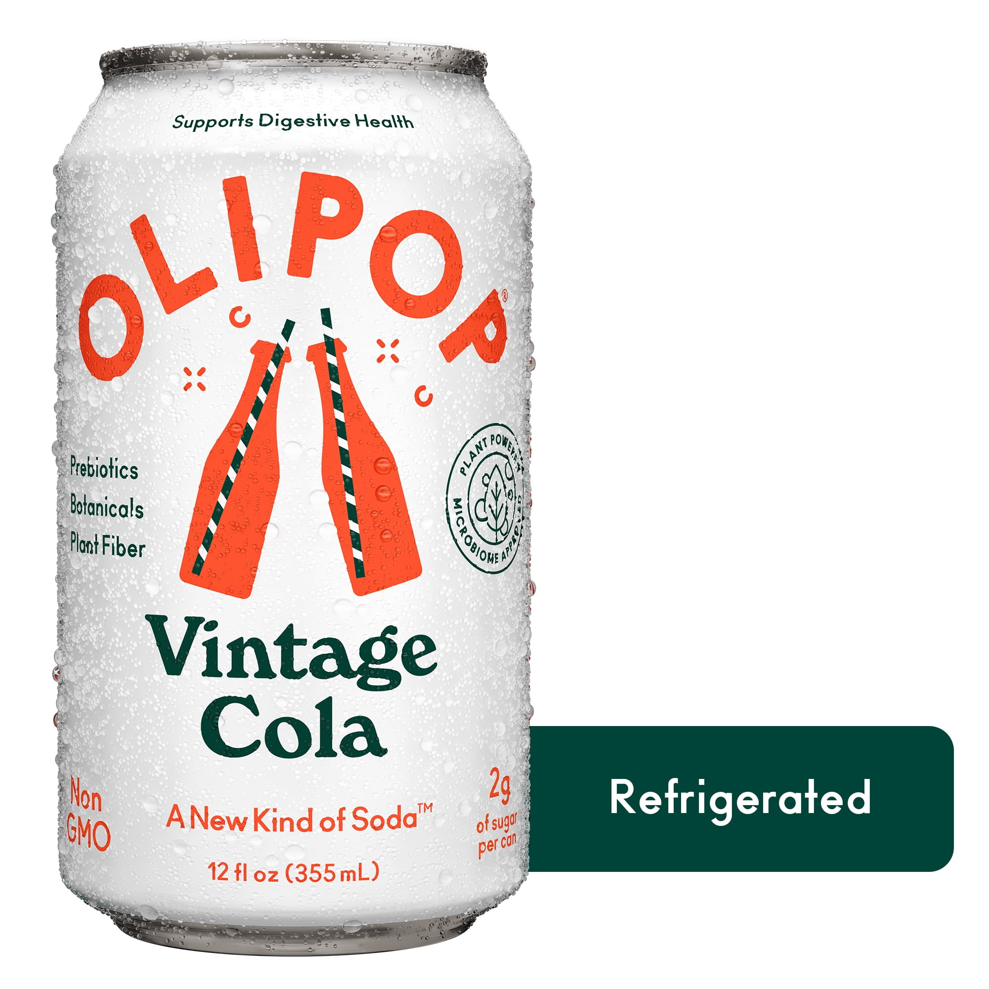 OLIPOP Prebiotic Soda, Vintage Cola, 12 fl oz, Refrigerated