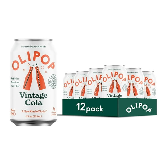 OLIPOP Prebiotic Soda, Vintage Cola, 12oz Cans (12-Pack)