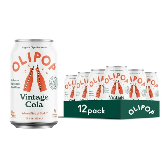OLIPOP Prebiotic Soda, Vintage Cola, 12oz Cans (12-Pack)