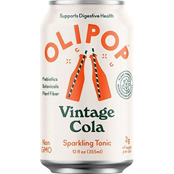 OLIPOP - Sparkling Tonic, Healthy Soda, Prebiotic Soft Drinks, Supports Digestive Health & Gut Health, 9g of Dietary Plant Fiber, Low Calorie, Low Sugar, Vegan, 12 oz, 6 Pack (Vintage Cola)