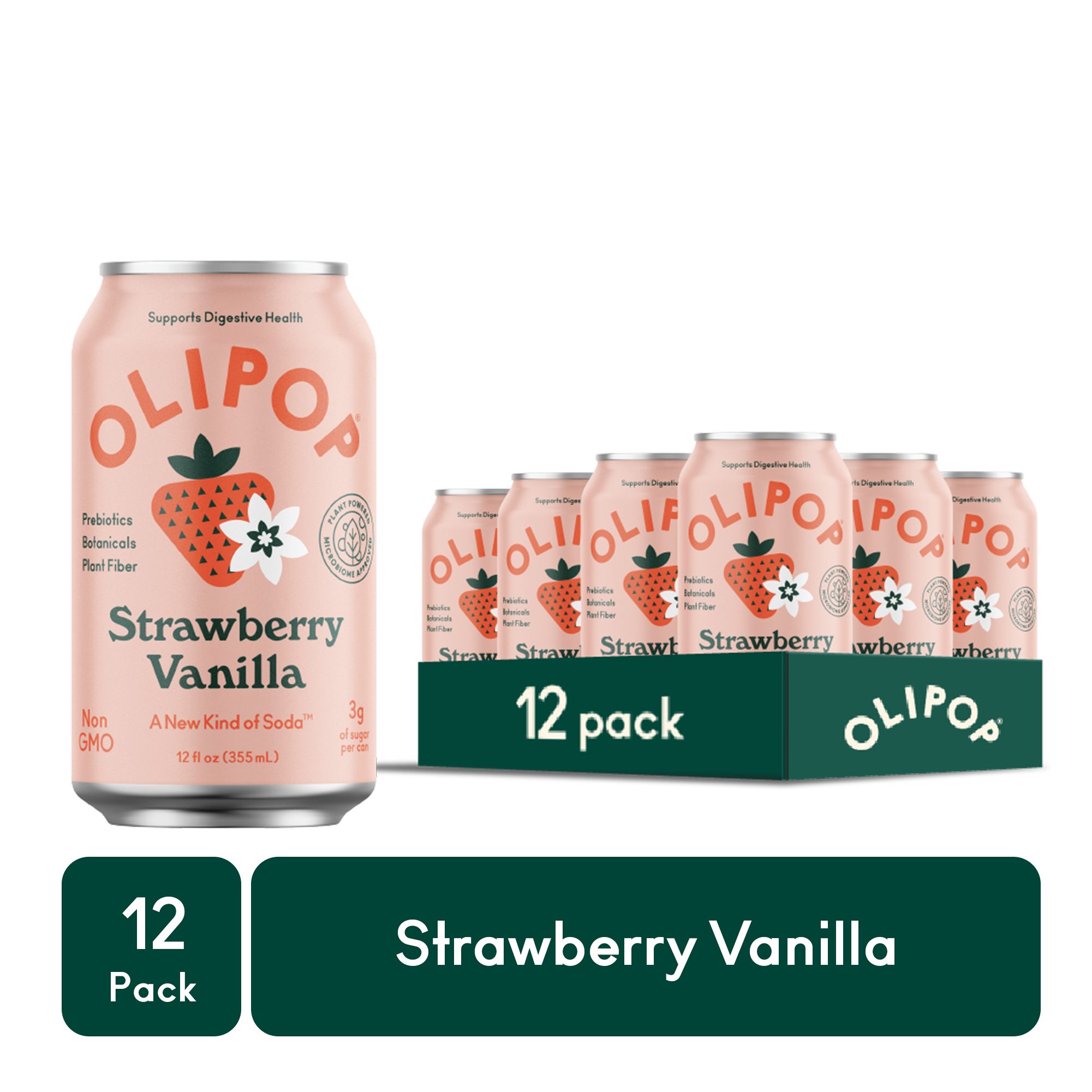OLIPOP Strawberry Vanilla, A New Kind of Soda, 12 fl oz