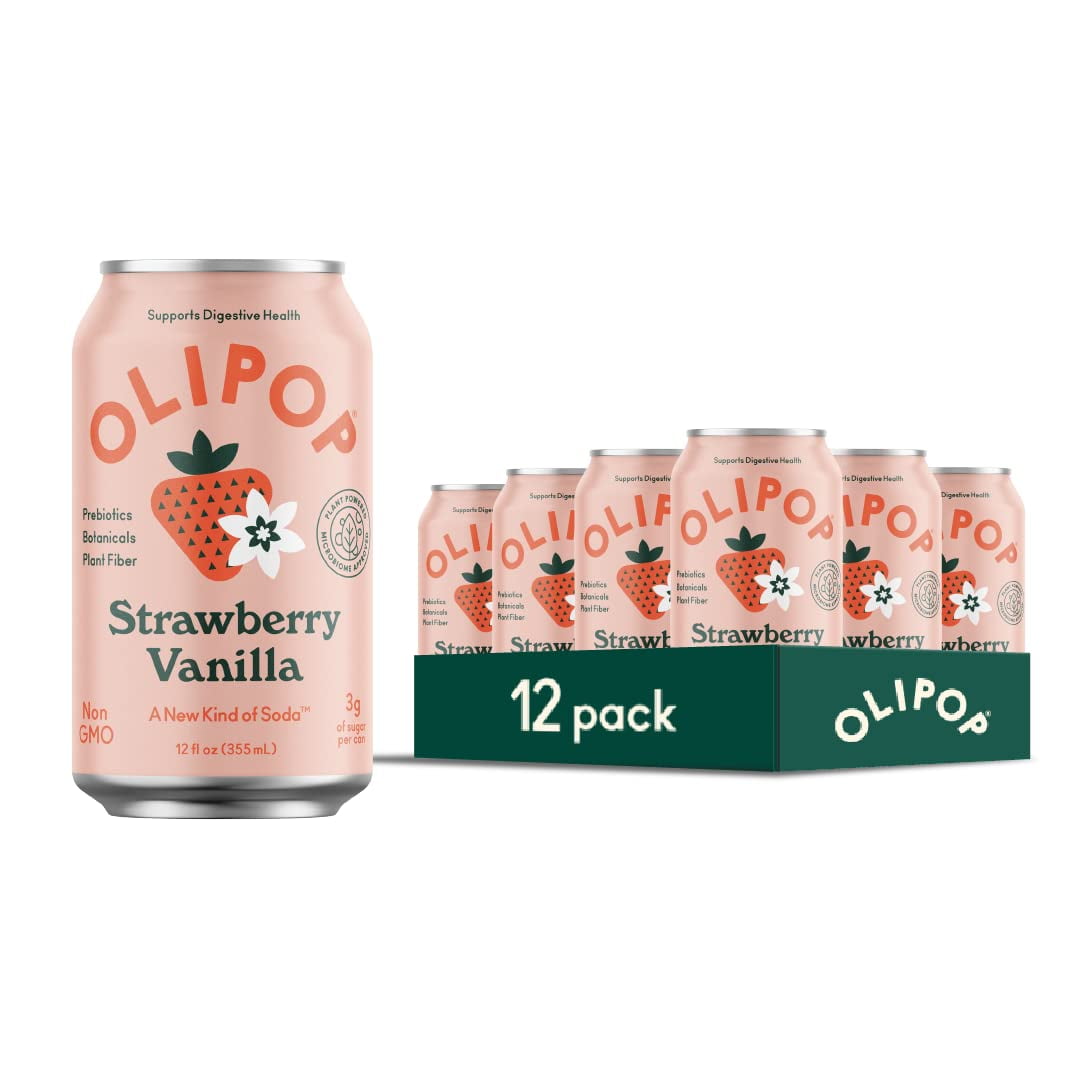 OLIPOP Strawberry Vanilla Sparkling Tonic, Healthy Soda, Prebiotic