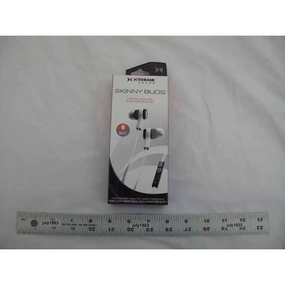 OLIVE- (1) New Xtreme Sound "Skinny Buds" Earbuds With Mic 3.5Mm Tangle Free - White