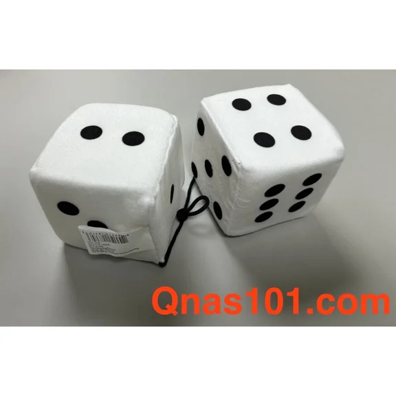 OLIVE- 1 White Pair 3X 3 Classic Hanging Fuzzy Dice, Soft & Fuzzy Hanging Mirror Dice