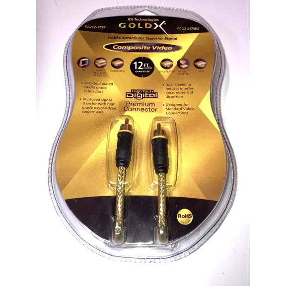 OLIVE- 12 Ft. Composite Video Cable Tv Vcr Dvd Satellite Goldx Plus Series