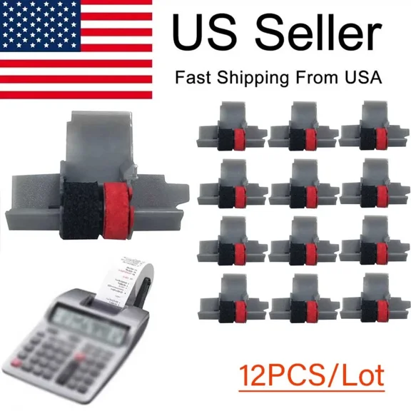 OLIVE- 12Pcs Ir-40T Black And Red Calculator Ink-Rollers Ir40T For Sharp Casio ...Usa