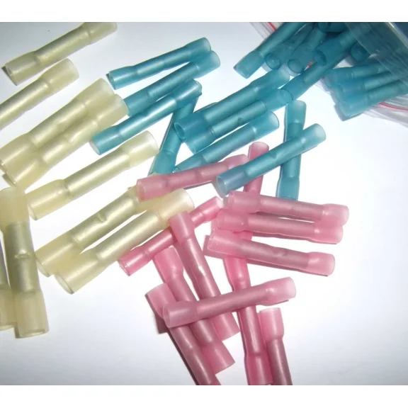 OLIVE- (15) Heat Shrink Wire Butt Connectors Red Blue Yellow Combo! Car Audio Terminals