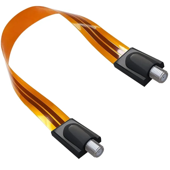OLIVE- 1Ft Yellow Rg6 Flat Coaxial Cable Jumper With F Type Female Connectors
