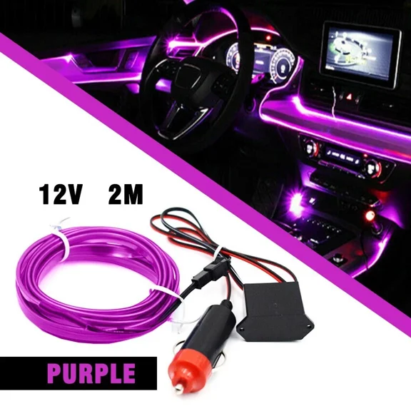 OLIVE- 1X Purple Led Car Interior Decor Atmosphere Wire Strip Light Lamp Accessories Ea