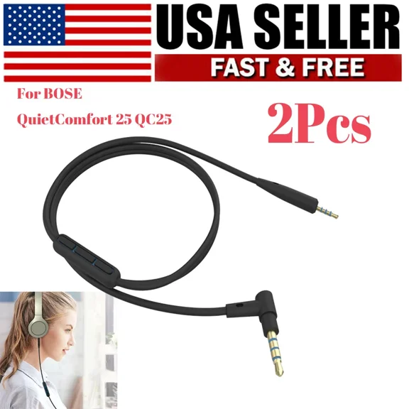 OLIVE- 2-Pack Replacement Audio Cable W/Mic For Bose Quietcomfort 25 Qc25 Headphones