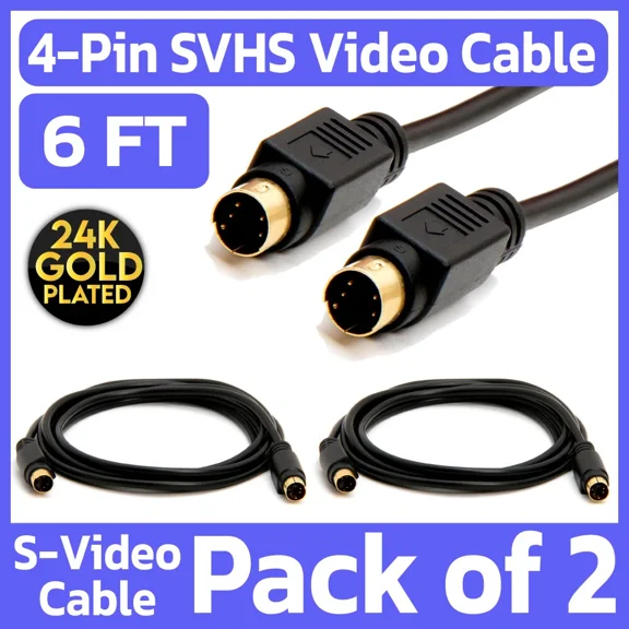 OLIVE- 2 Pack S-Video Cable 6Ft 4 Pin Male To Male Gold Plated Mini-Din Cord Vcr Dvd Tv