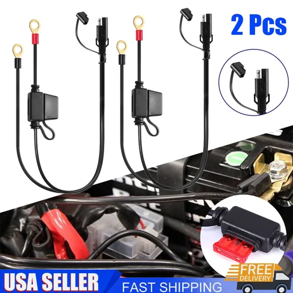 OLIVE- 2 Pcs Battery Terminal Ring Sae Connector Harness Charger Cable Extension Cord