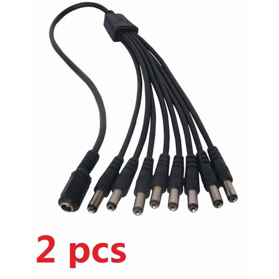 OLIVE- 2 Pcs Dc 1 To 8 Power Splitter Cable Cord For Cctv Camera, 1 Female To 8 Male