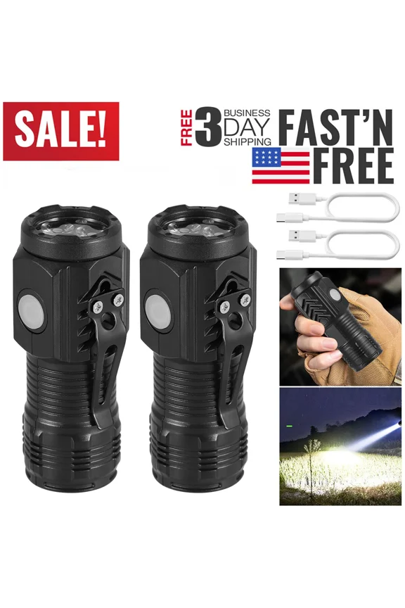 OLIVE- 2 Pcs Super Bright Mini Led Flashlight Usb Rechargeable Keychain Pocket Torch