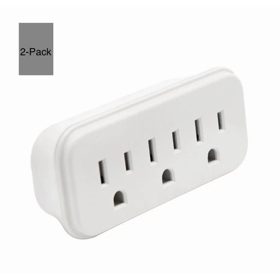 OLIVE- 2-Pk Grounded 3 Outlet Triple Ac Wall Plug Power Splitter 3-Way Electric Adapter