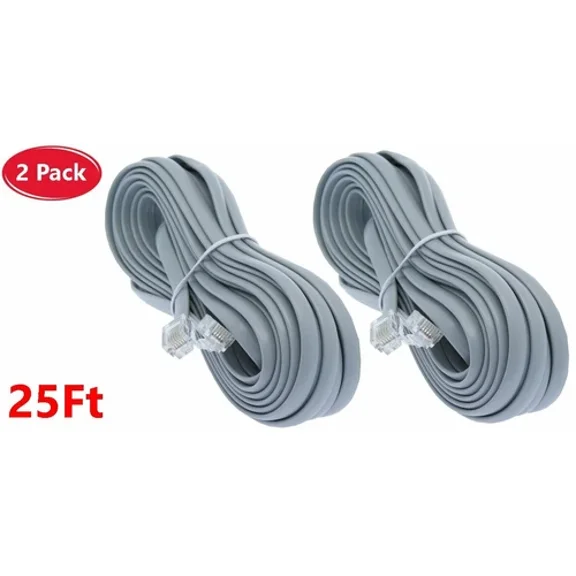 OLIVE- 2 X 25Ft Telephone Line Cord Cable Rj-11 6P4C Rj11 Dsl Modem Fax Phone To Wall