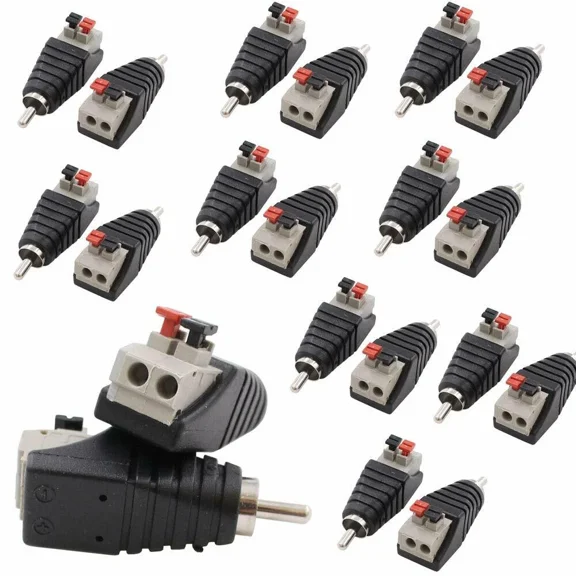 OLIVE- 20 Pack Speaker Wire A/V Cable To Audio Male Rca Connector Adapter Jack Plug